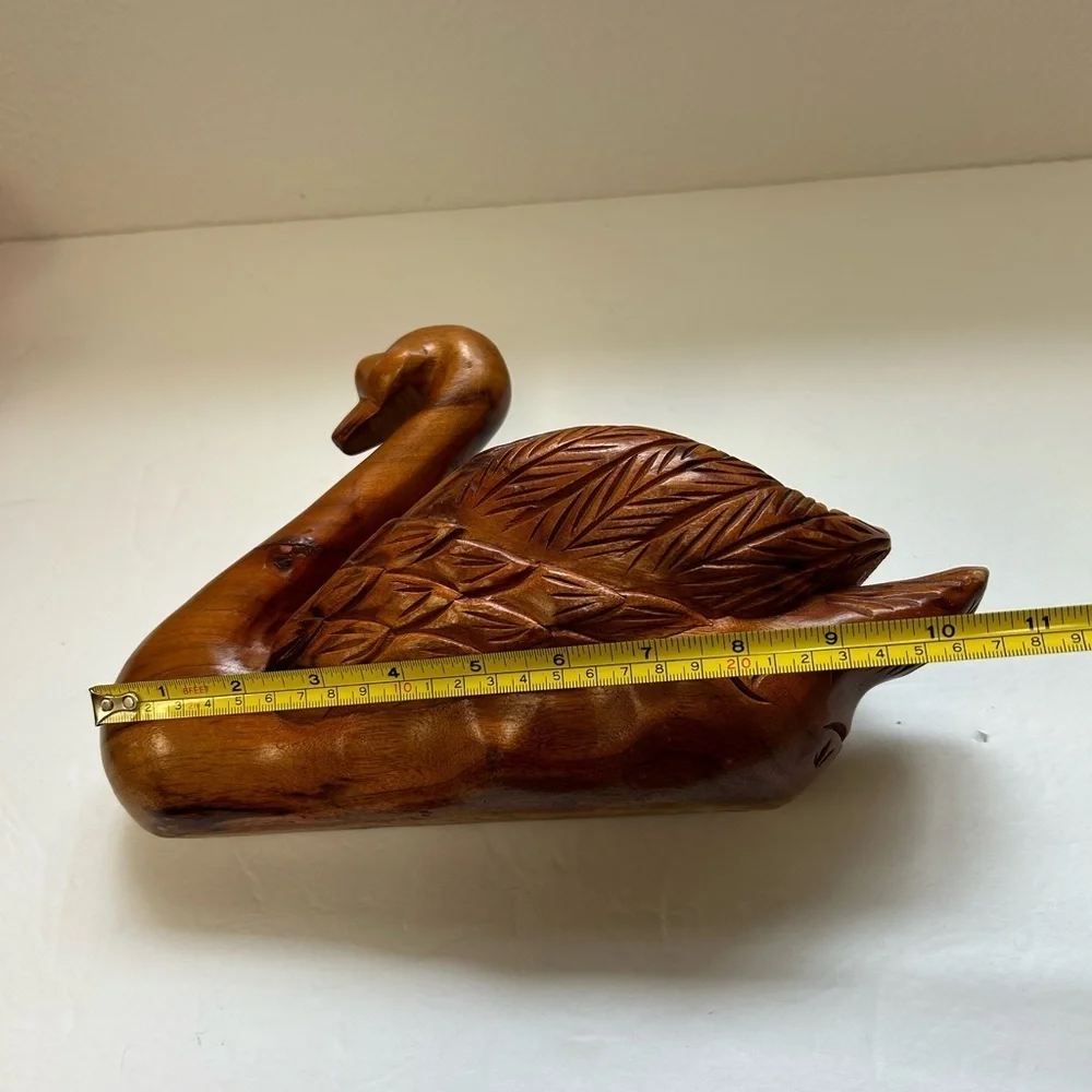 Hand carved wooden swan/ ornate/ Vintage/ acacia wood